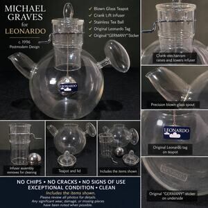 Michael Graves Leonardo Nanna Glass Teapot Germany Crank Infuser Postmodern 1996